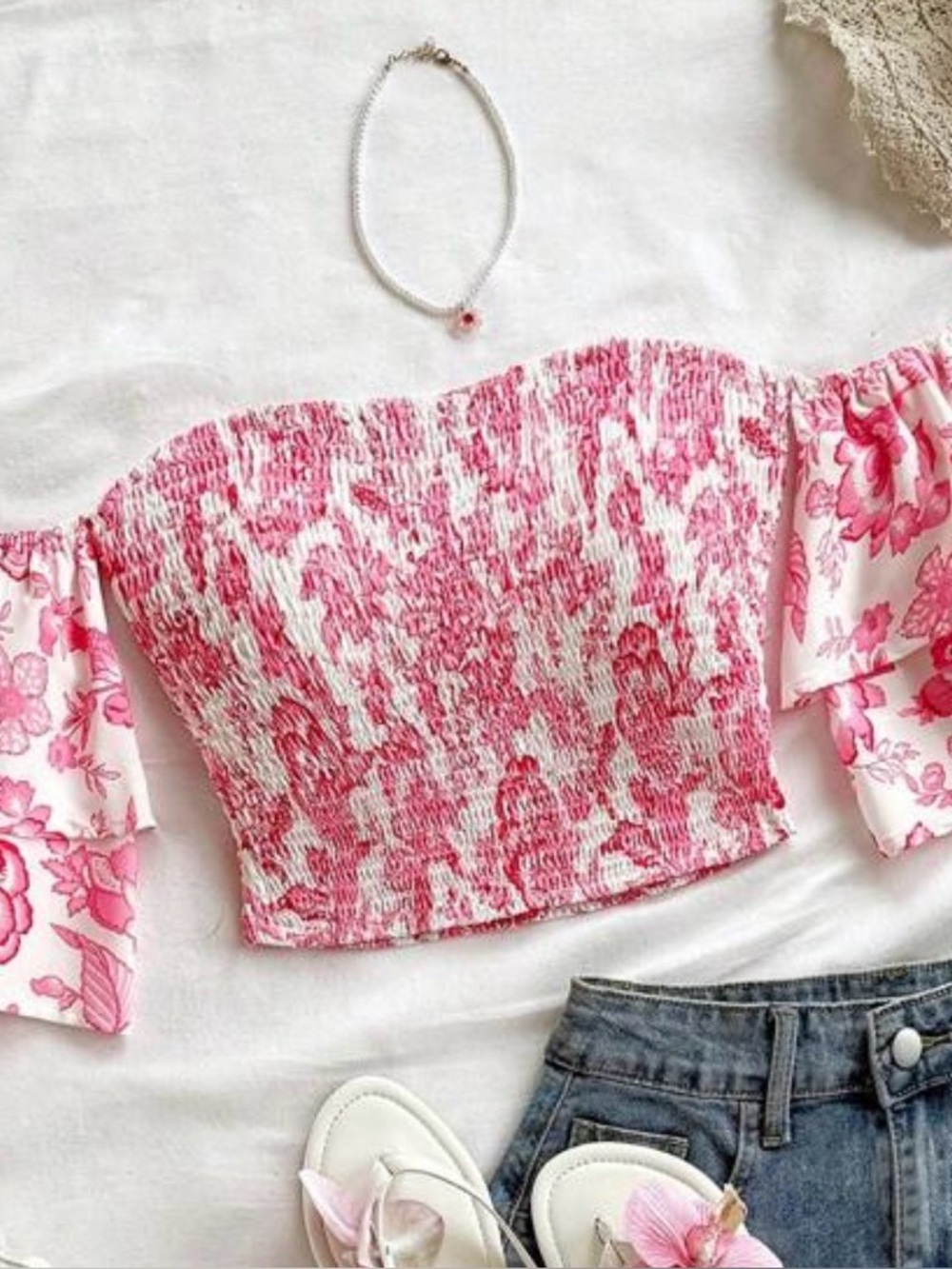 NEW Floral Off-Shoulder Crop Top – Size M